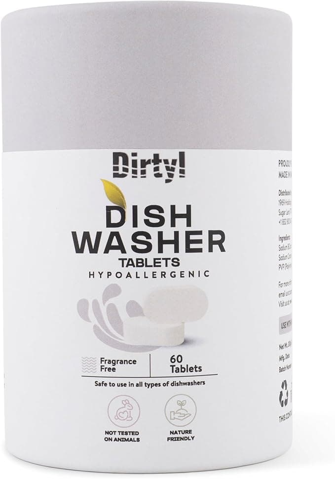 Dishwasher Detergent Tablets, 60 Count, for Sparkling Dishes. Unscented & Hypoallergenic. Rinses Clean, Cuts Grease, Limescale & Odor. Soap & Plastic Residue Free, Dishwashing Cleaner Pods.